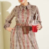 Button-Down Plaid Velvet Dress Beige - Afbeelding 2