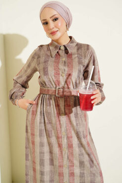 Alternative view of Button-Down Plaid Velvet Dress Beige