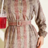 Button-Down Plaid Velvet Dress Beige - Afbeelding 4