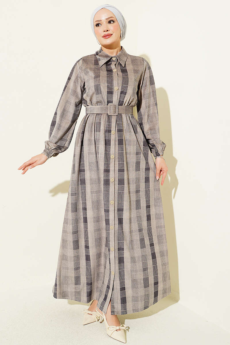 Button-Down Plaid Velvet Dress Smoke