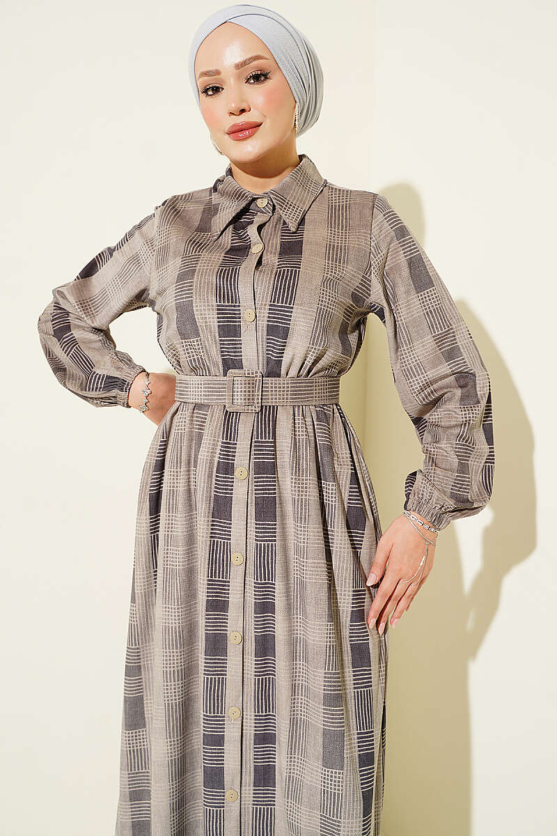 Button-Down Plaid Velvet Dress Smoke – Bild 2