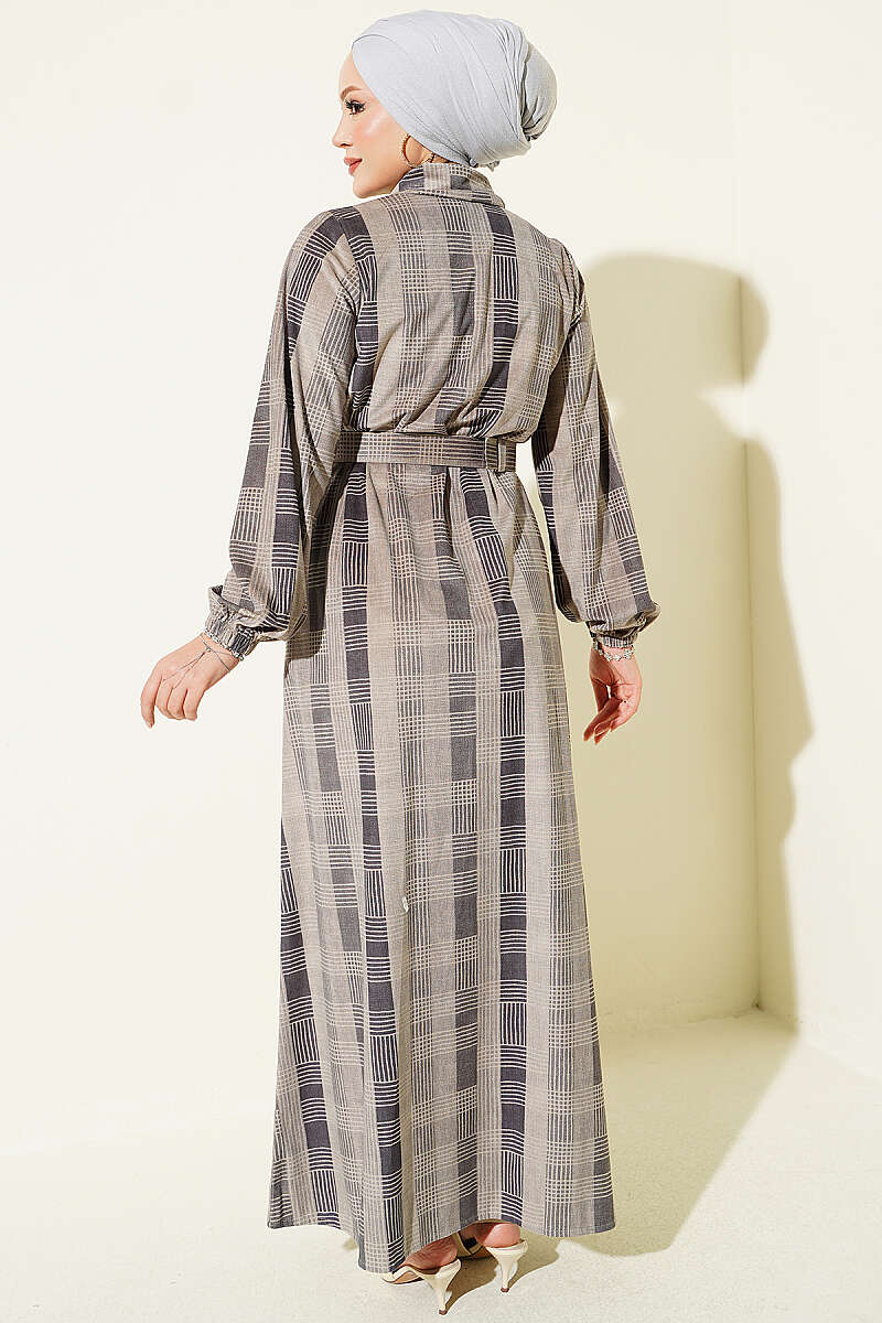 Button-Down Plaid Velvet Dress Smoke – Bild 3