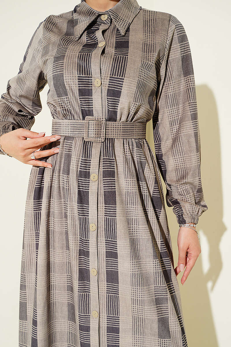 Button-Down Plaid Velvet Dress Smoke – Bild 4