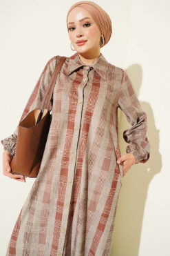 Alternative view of Button-Down Plaid Velvet Dress Tan