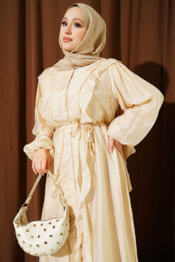 Alternative view of Buttoned Ruffled Dress with Tie Belt Beige