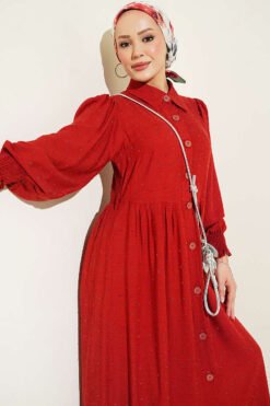 Alternative view of Button-Down Smocked Dress Burgundy