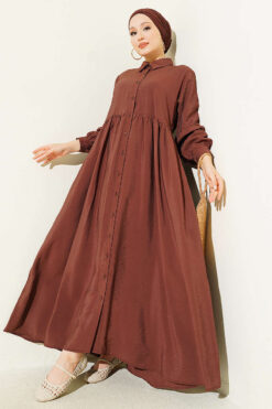 Button-Up Shirt Collar Dress Brown