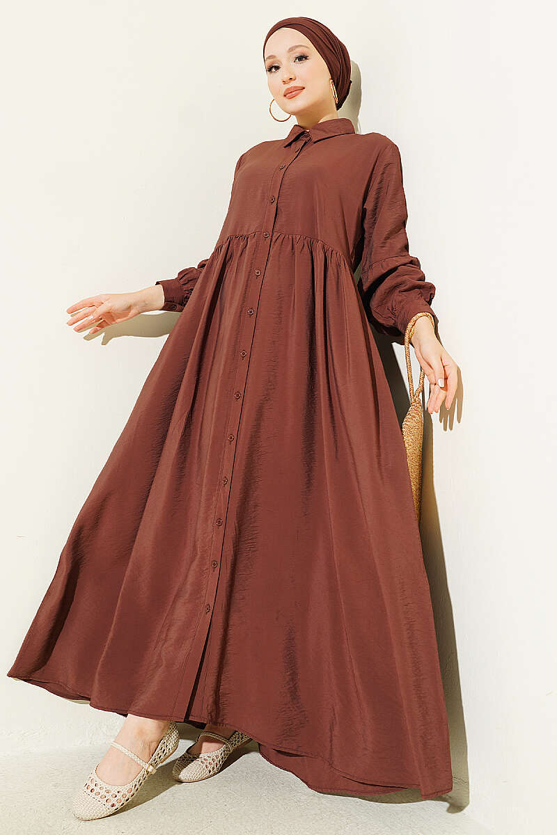 Button-Up Shirt Collar Dress Brown