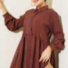 Button-Up Shirt Collar Dress Brown - immagine 2