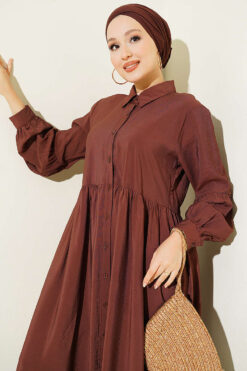 Alternative view of Button-Up Shirt Collar Dress Brown