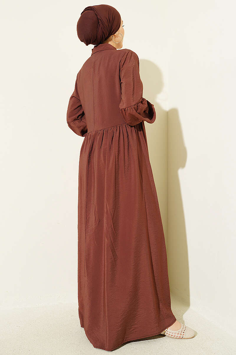 Button-Up Shirt Collar Dress Brown - immagine 3