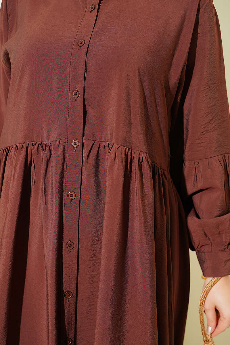 Button-Up Shirt Collar Dress Brown - immagine 4