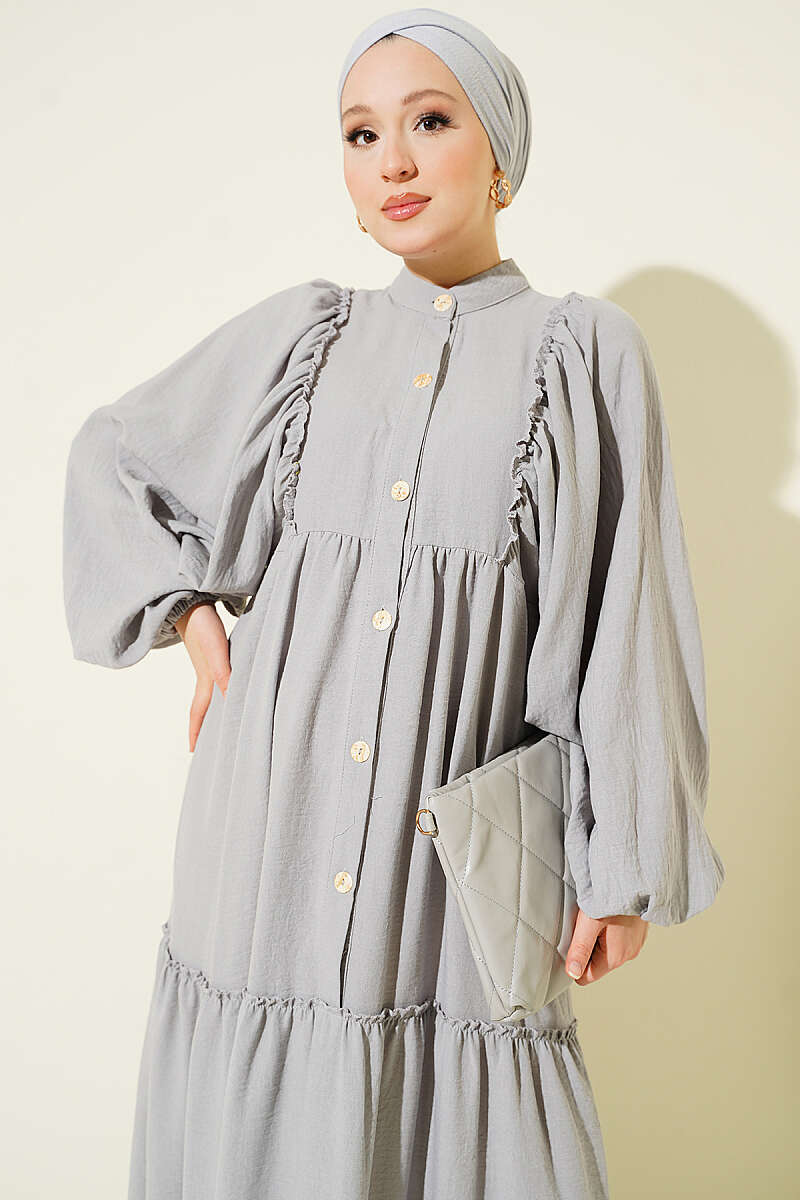 Button-Up Tiered Dress Grey – Bild 2