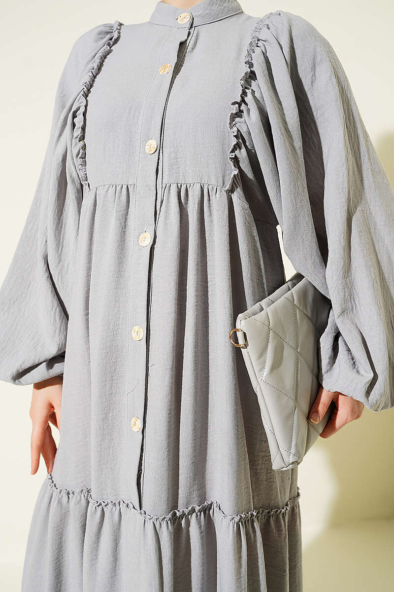 Button-Up Tiered Dress Grey – Bild 4