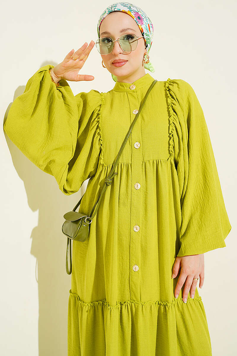 Button-Up Tiered Dress Oil Green – Bild 2