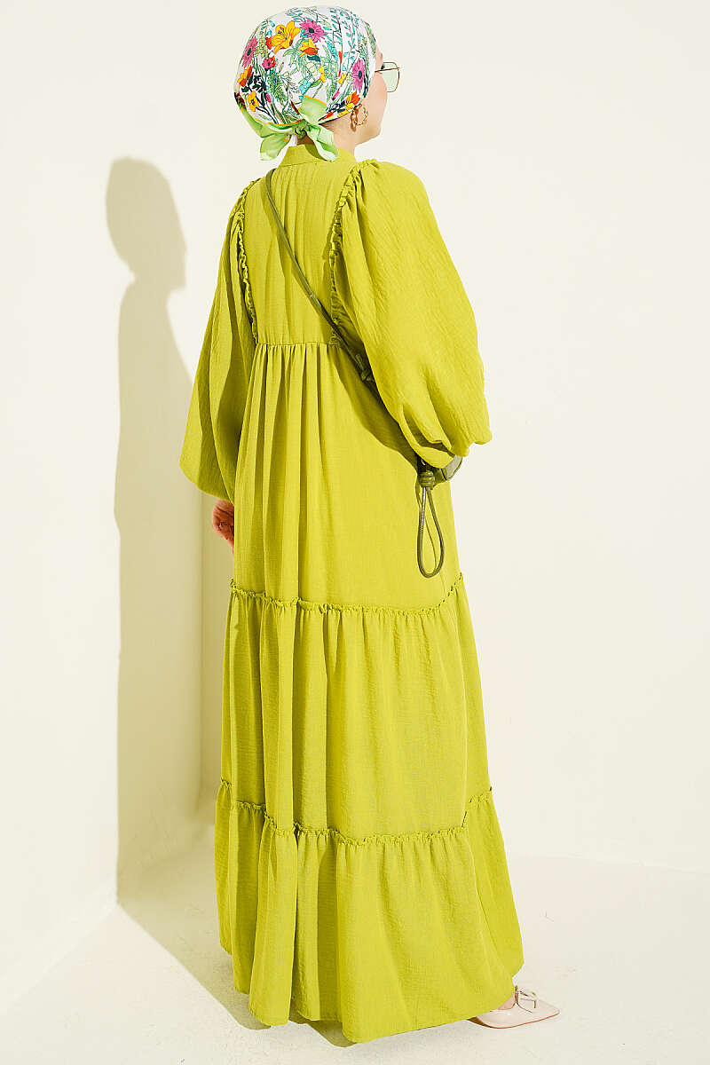 Button-Up Tiered Dress Oil Green – Bild 3