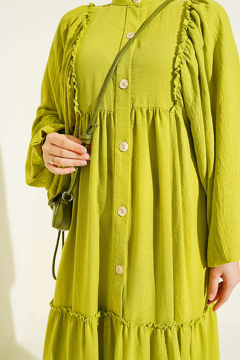 Button-Up Tiered Dress Oil Green – Bild 4