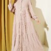 Button-Up Layered Knit Dress Beige