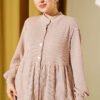 Button-Up Layered Knit Dress Beige - immagine 2