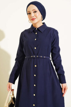 Alternative view of Buttoned Belted Tencel Dress Navy Blue