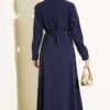 Buttoned Belted Tencel Dress Navy Blue - الصورة 3
