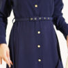 Buttoned Belted Tencel Dress Navy Blue - الصورة 4