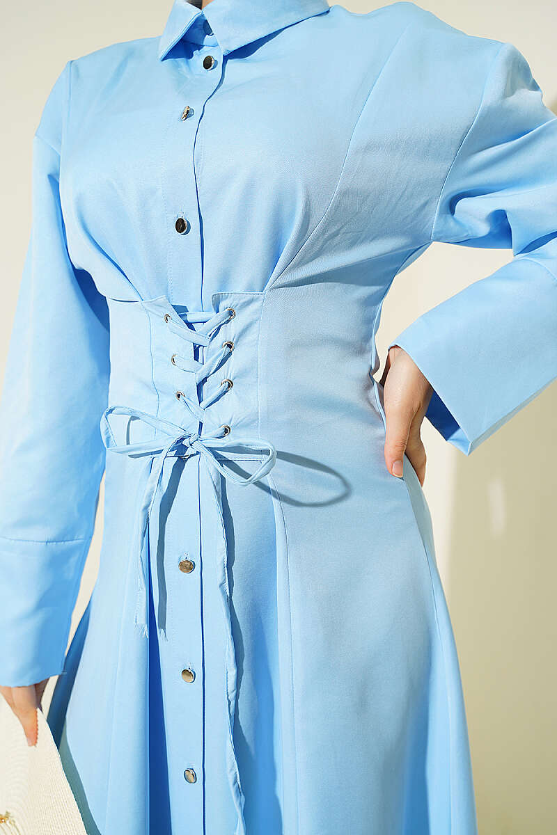 Buttoned Corset Detailed Dress Baby Blue – Bild 4