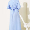 Striped Belted Button Dress Ice Blue - الصورة 3