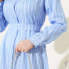 Striped Belted Button Dress Ice Blue - الصورة 4