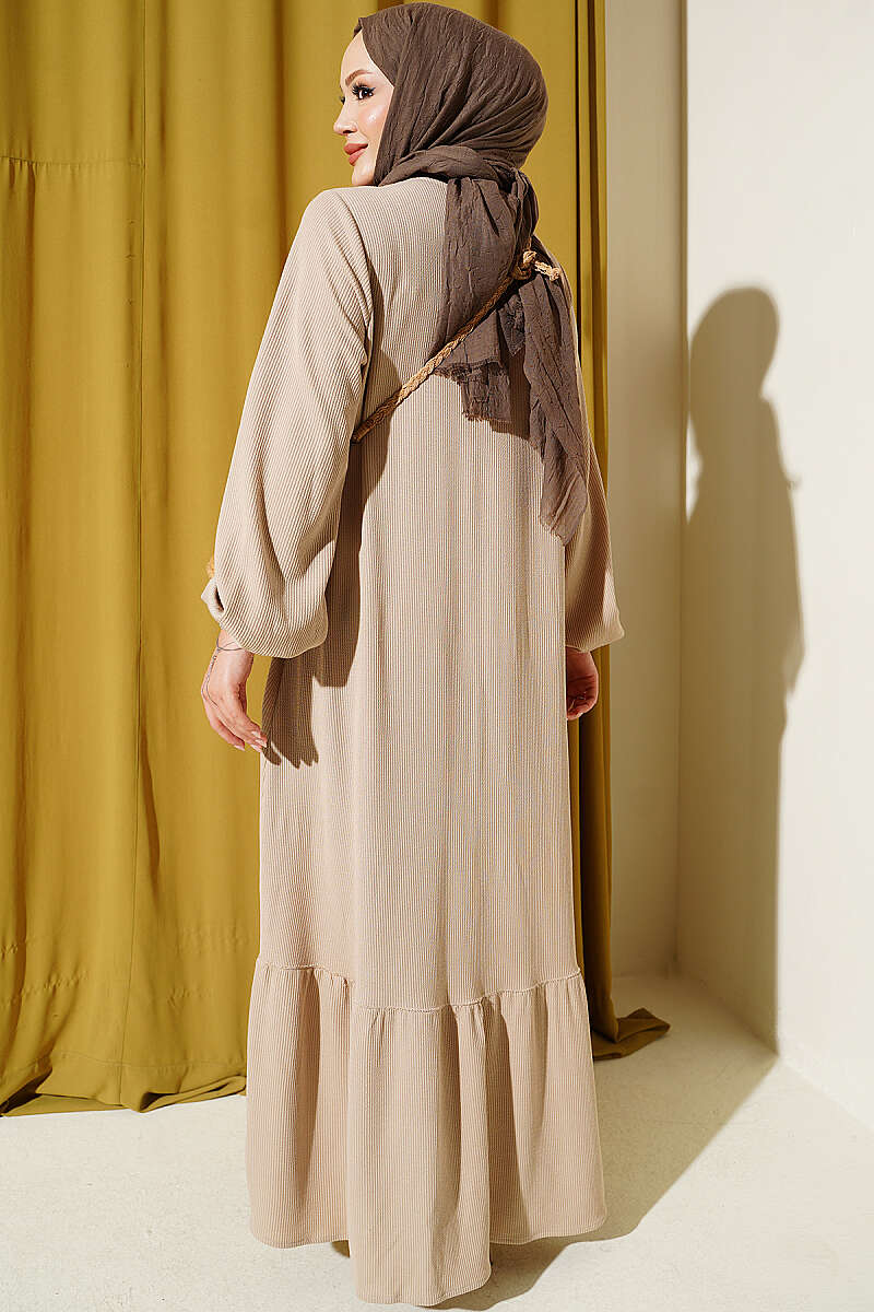Button-Down Embroidered Detail Dress Beige – Image 3