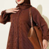 Button-Down Embroidered Detail Dress Brown – Image 2
