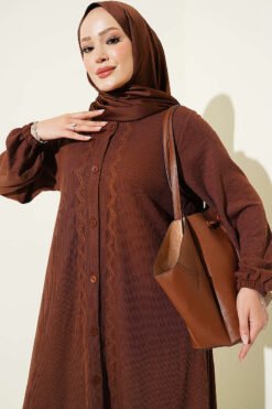 Alternative view of Button-Down Embroidered Detail Dress Brown