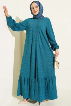 Button-Down Embroidered Detail Dress Petrol