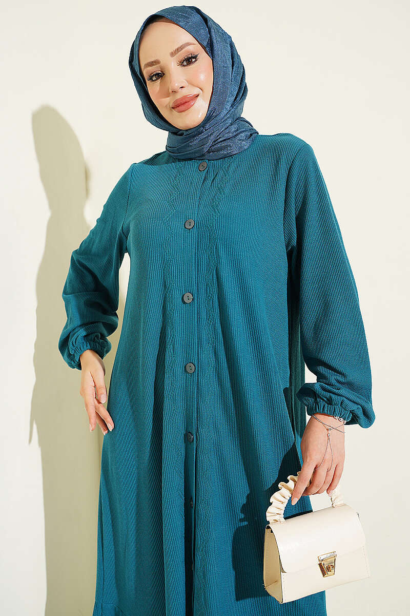Button-Down Embroidered Detail Dress Petrol - immagine 2