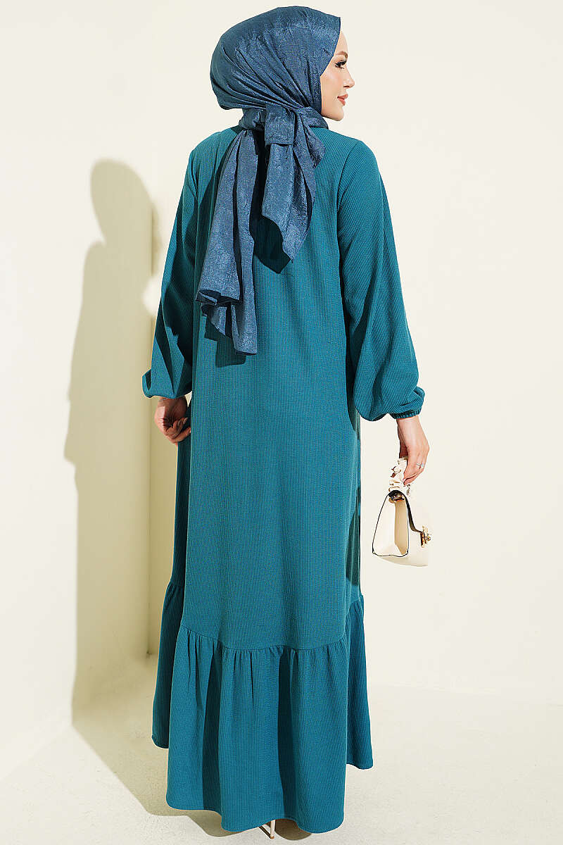 Button-Down Embroidered Detail Dress Petrol - immagine 3