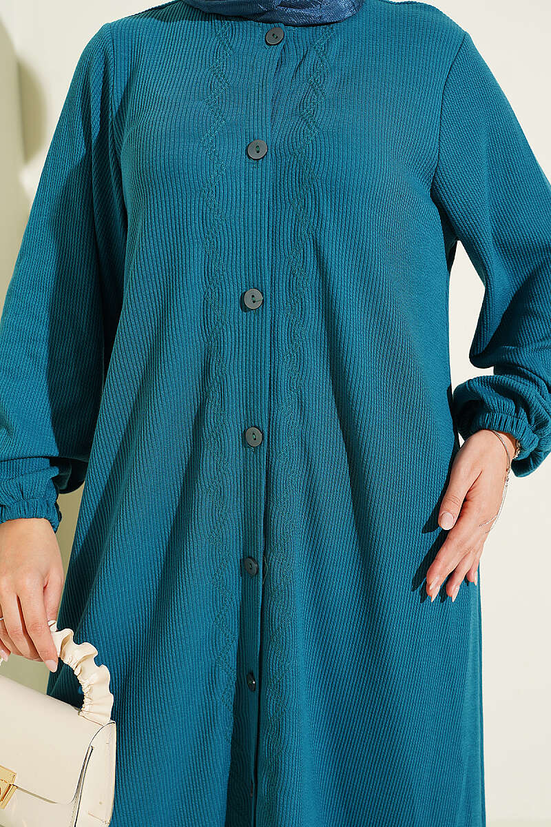 Button-Down Embroidered Detail Dress Petrol - immagine 4