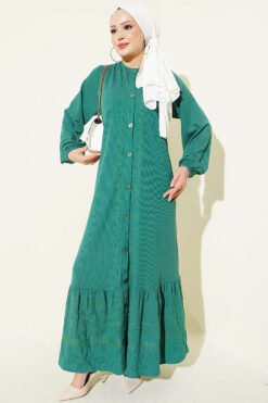 Button-Down Embroidered Detail Dress Green