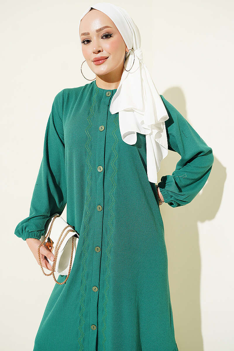 Button-Down Embroidered Detail Dress Green - immagine 2
