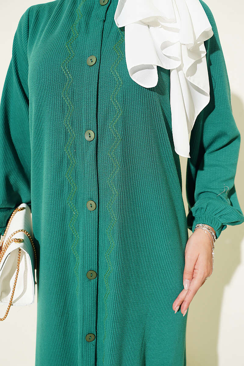 Button-Down Embroidered Detail Dress Green - immagine 4