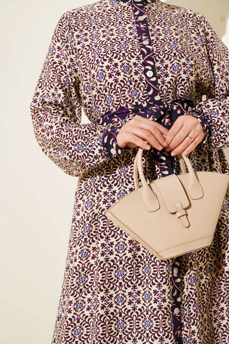 Buttoned Retro Pattern Dress Purple - الصورة 4