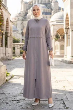 Zippered Modest Outerwear Grey