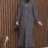 Full-Length Gold Buttoned Modest Knit Cardigan Anthracite