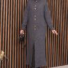 Full-Length Gold Buttoned Modest Knit Cardigan Anthracite - Image 5