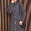 Full-Length Gold Buttoned Modest Knit Cardigan Anthracite - Image 6