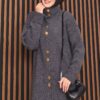 Full-Length Gold Buttoned Modest Knit Cardigan Anthracite - Image 2