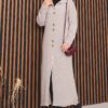 Full-Length Gold Buttoned Modest Knit Cardigan Stone - Image 4