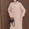 Full-Length Gold Buttoned Modest Knit Cardigan Mink - immagine 2