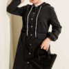 Hooded Denim Dress with Metal Buttons Anthracite - الصورة 2