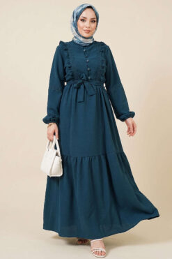 Brit Buttoned Lace Detailed Dress Petrol