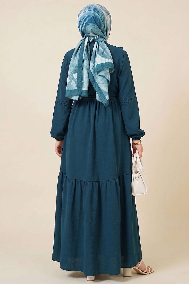 Brit Buttoned Lace Detailed Dress Petrol – Image 3